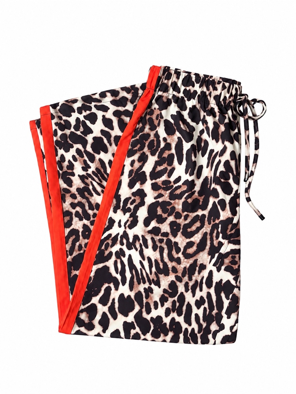 Leopard Print Drawstring Women’s Pants with Red Trim